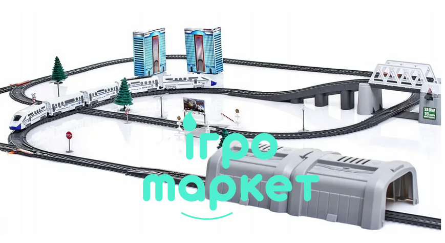 Игровой железнодорожный набор Железная дорога Поезд Power Train World с большим треком 170&times;98 см, мост, станции, 3 вагона, 86 деталей 2181 фото