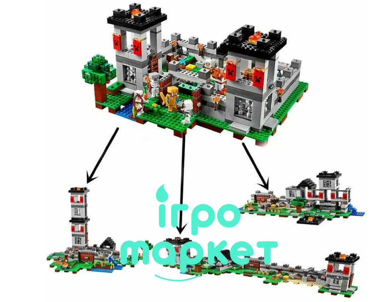 Конструктор Minecraft Осада крепости с башнями и мобами, 990 деталей MY WORLD (10472) 10472 фото